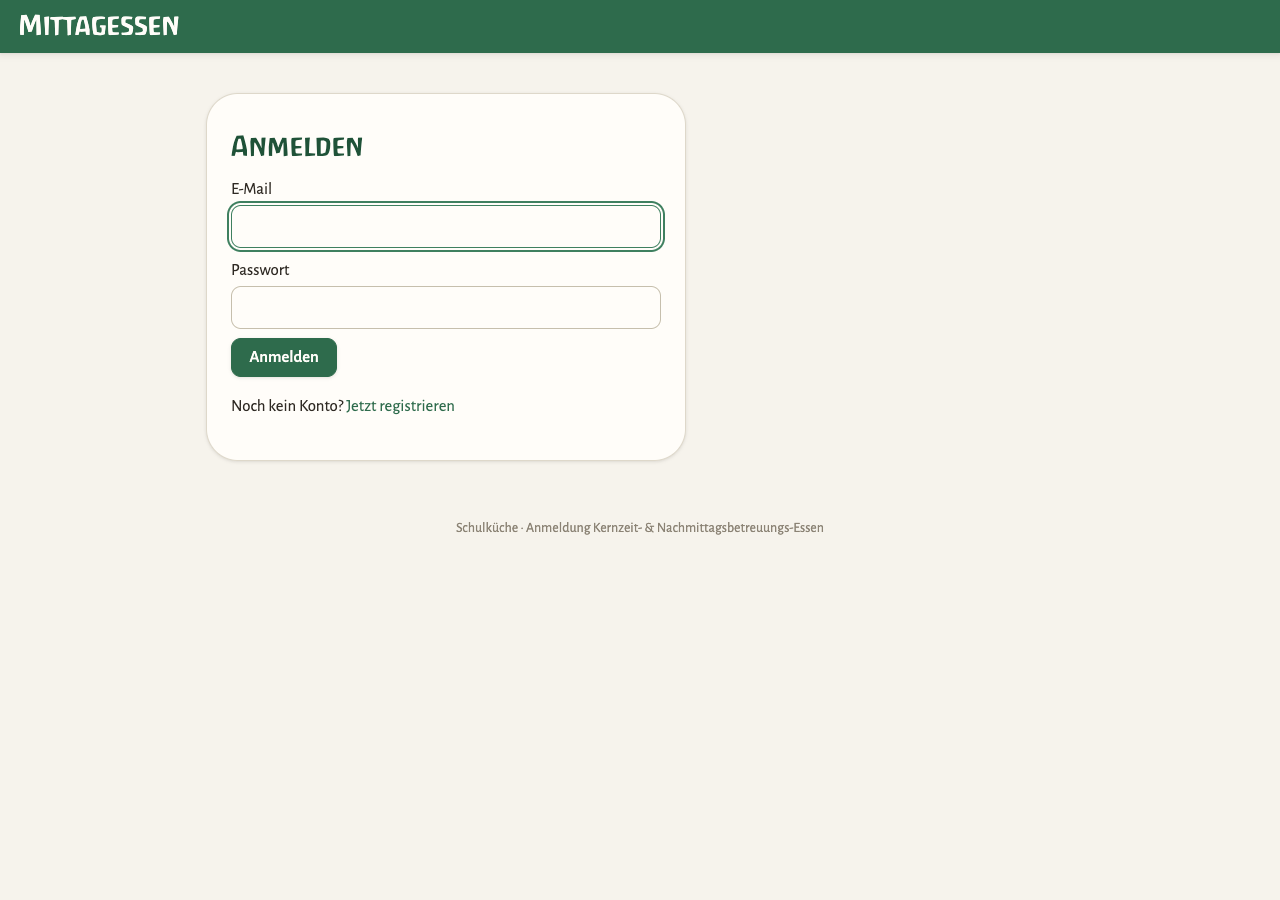 Die Anmeldeseite mit den Feldern E-Mail und Passwort