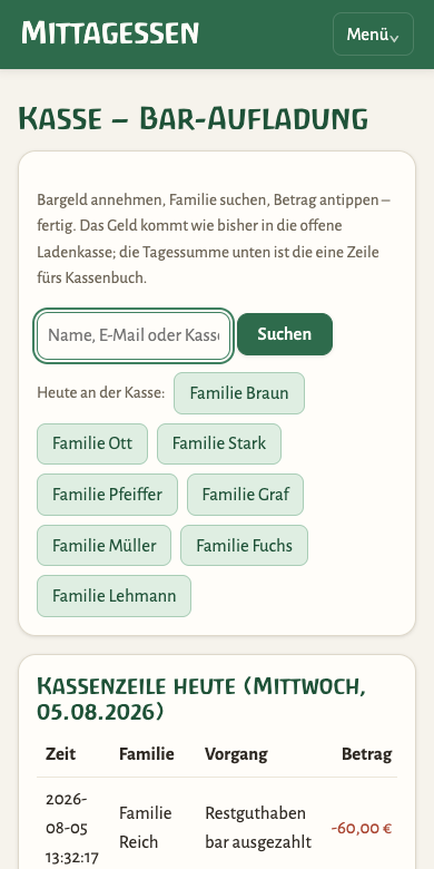 Kasse auf dem Telefon