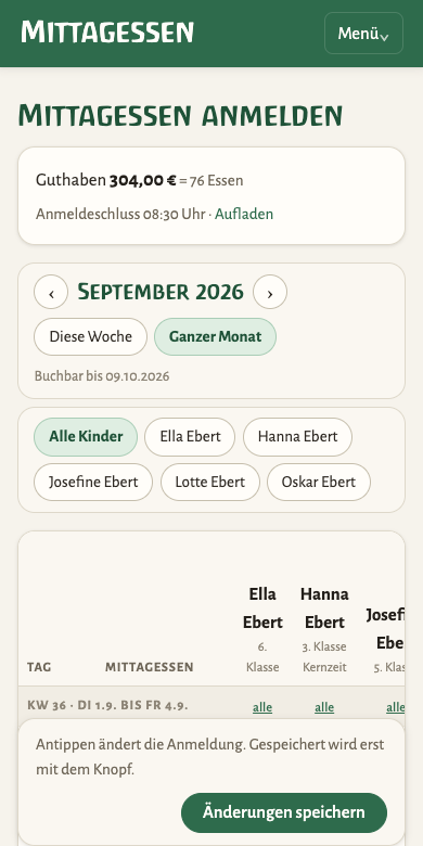 Monatsplan auf dem Telefon
