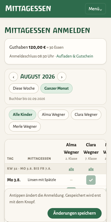 Monatsplan auf dem Telefon